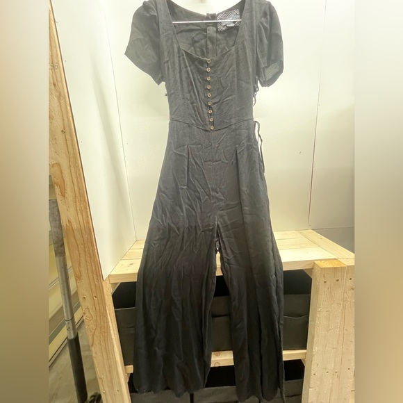 Anthropologie Maeve Buttoned Front Jumpsuit with Lace Up Sides - Picture 2 of 8
